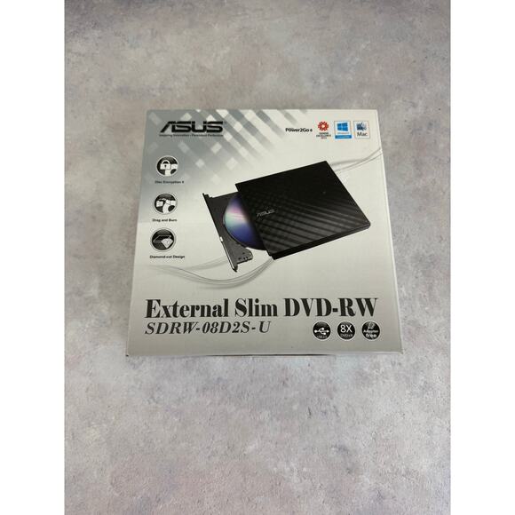 Asus SDRW-08D2S-UBGACI 8x External Dvd Writer Black Ext Slim Portable Diamond - Picture 1 of 5